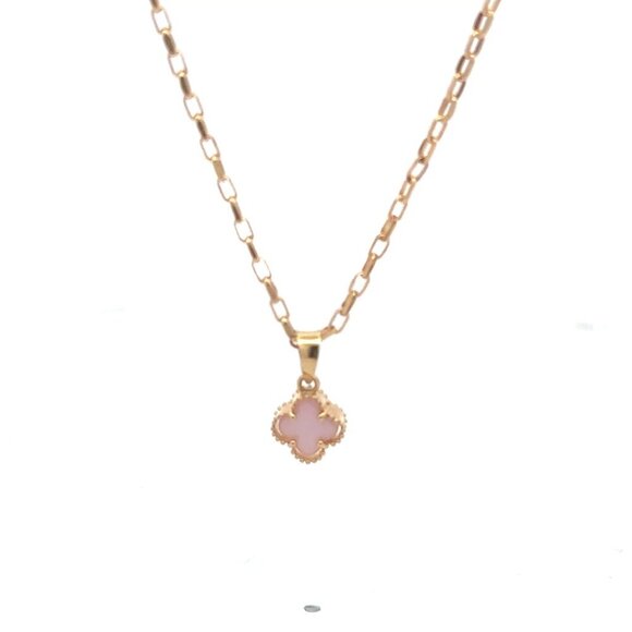 Rafant Jewelry - 18K Gold Necklace 18" Cable Chain Rose Quartz Flower Pendant